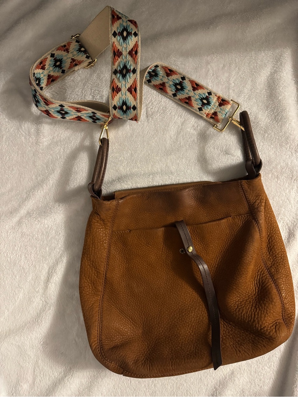 HOBO Brown Leather Shoulder or crossbody Bag with Multicolor Woven Strap